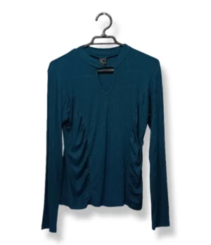 Polera Acanalada con Frunces, Verde IO – Talla M