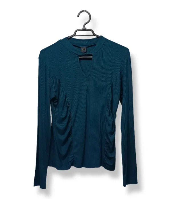 1000004845 (1) Polera Acanalada con Frunces, Verde IO – Talla M