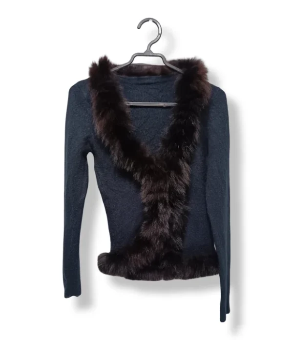 1000005820 (20) Sweater Negro con Cuello y Bordes de Pelo Sintético – Talla S