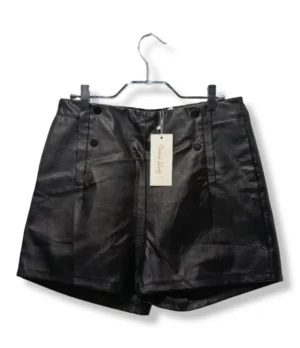 Short Bananastyle Mujer – Negro Tipo Cuero con Botones