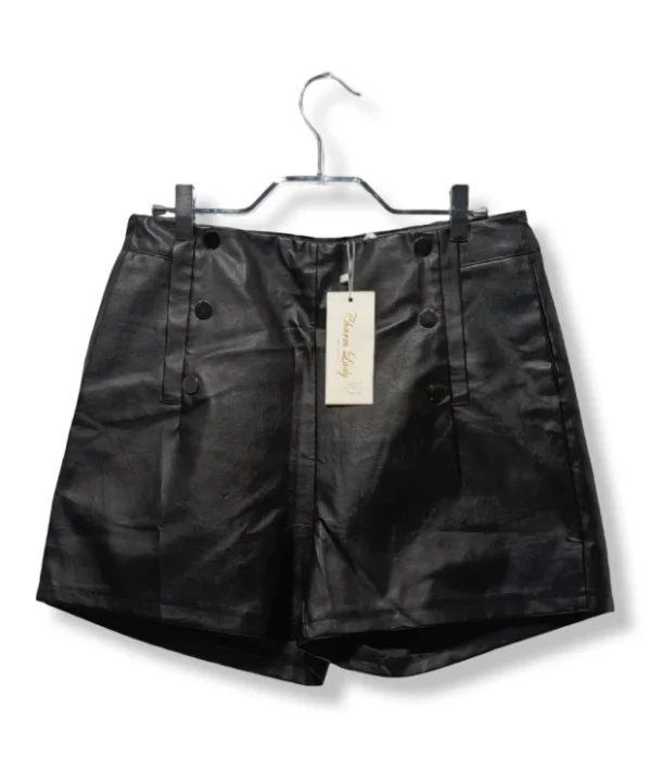 Short Bananastyle Mujer – Negro Tipo Cuero con Botones