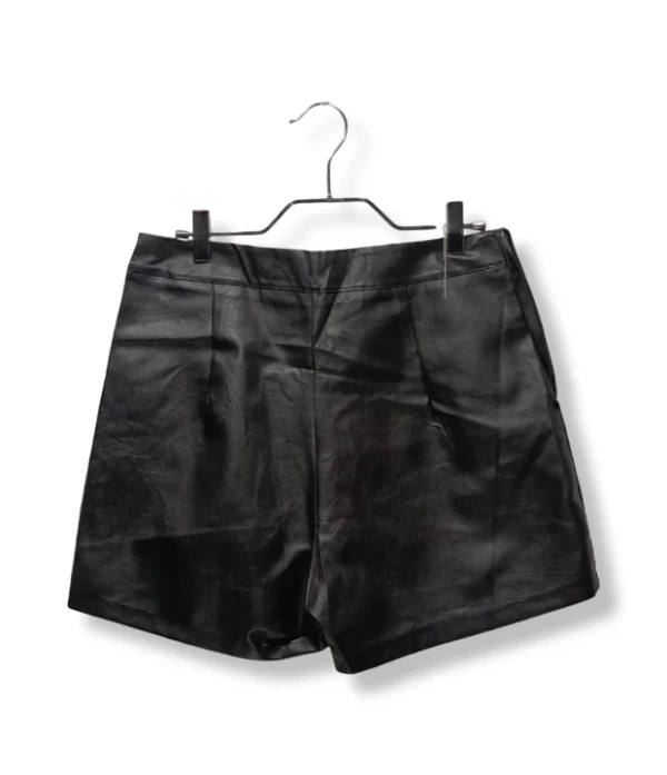 Short Bananastyle Mujer – Negro Tipo Cuero con Botones