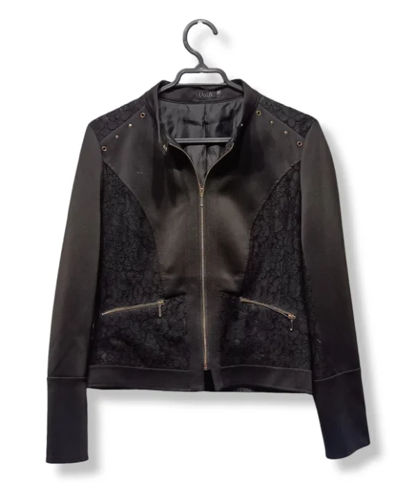 Chaqueta Negra Liola con Encaje – Estilo Biker Chic Femenino, Talla 38