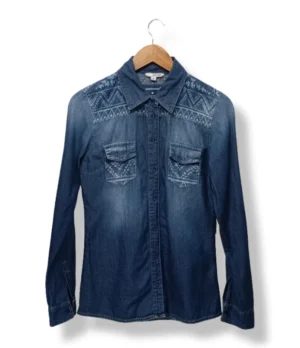 Camisa denim azul con bordado geométrico Tally Weijl (Talla 38)