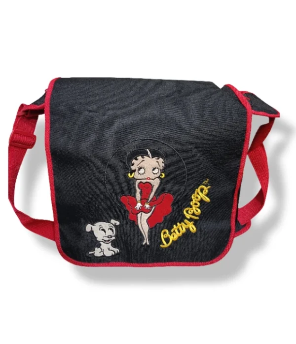 pixelcut-export-1752547249640 Bandolera Grande Betty Boop negra con bordados y ribetes rojos