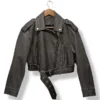 Chaqueta biker gris con cinturón, Talla S