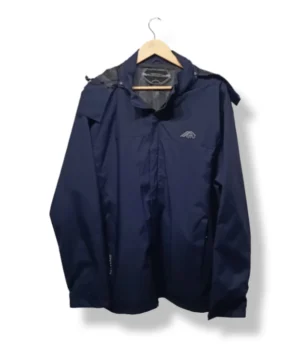 Chaqueta impermeable azul marino con gorro OT – Talla L