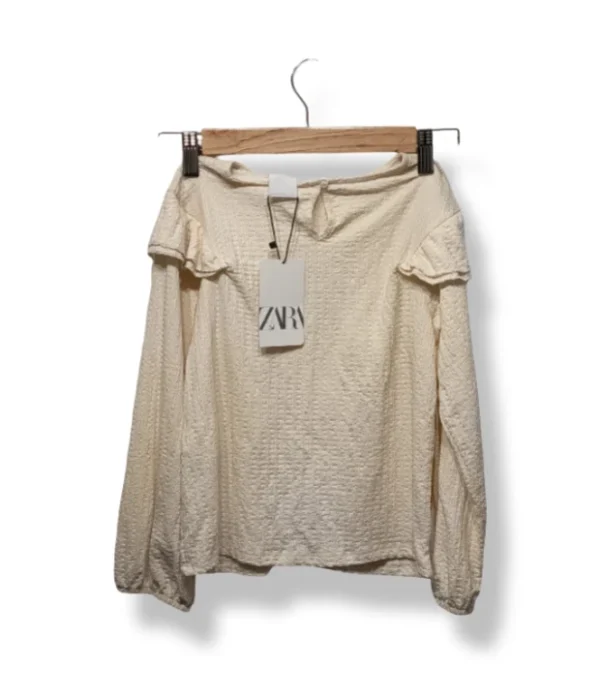 1000015524 (2) Blusa cruda con volantes Zara niña, talla 8 años (Nueva con etiqueta)