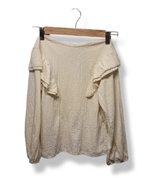 1000015524 (3) Blusa cruda con volantes Zara niña, talla 8 años (Nueva con etiqueta)