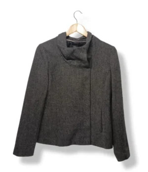 Abrigo corto gris H&M con cuello envolvente - Talla M