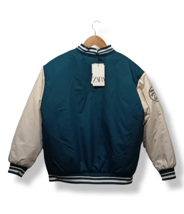 Chaqueta varsity teal & crudo Zara niño – Talla 11-12
