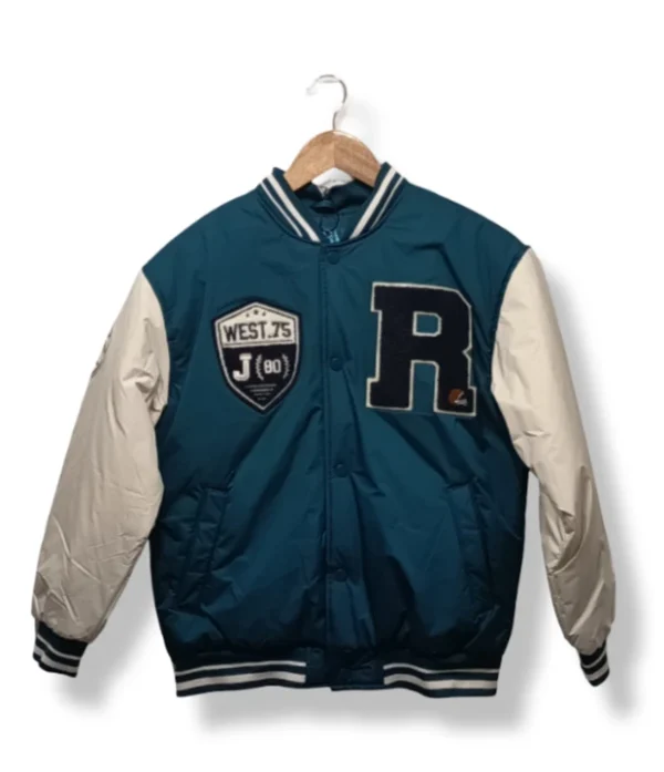 Chaqueta varsity teal & crudo Zara niño – Talla 11-12