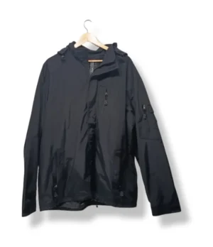 pixelcut-export-1754283235132 Cortaviento impermeable negra con gorro, talla XXL