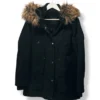 Parka negra con gorro de chiporro Clockhouse, Talla L