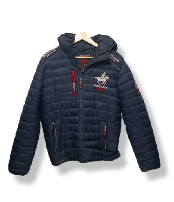 Parka de pluma azul Royal Club Norway con bordados, Talla M/L