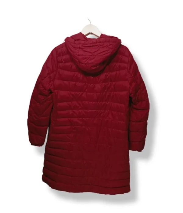 Parka largo acolchado de pluma rojo Lands’ End – Talla L