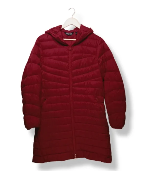 Parka largo acolchado de pluma rojo Lands’ End – Talla L