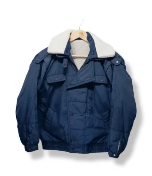Chaqueta aviador azul con cuello de chiporro – Talla M