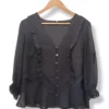 Blusa negra con vuelos y botones ASH – Talla 38