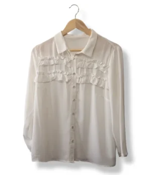 Blusa blanca con volantes frontales, Talla 44