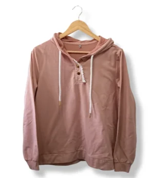 Polerón rosado con capucha y botones – Talla L/XL