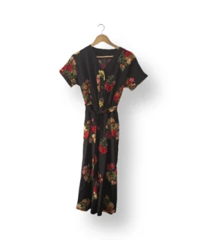 Enterito negro floral con lazo – Talla S