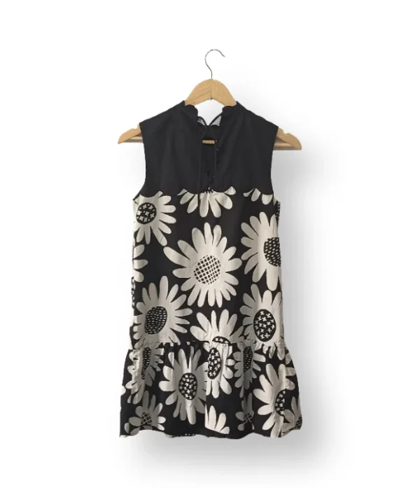 Vestido negro con margaritas Victoria Beckham-Talla XS