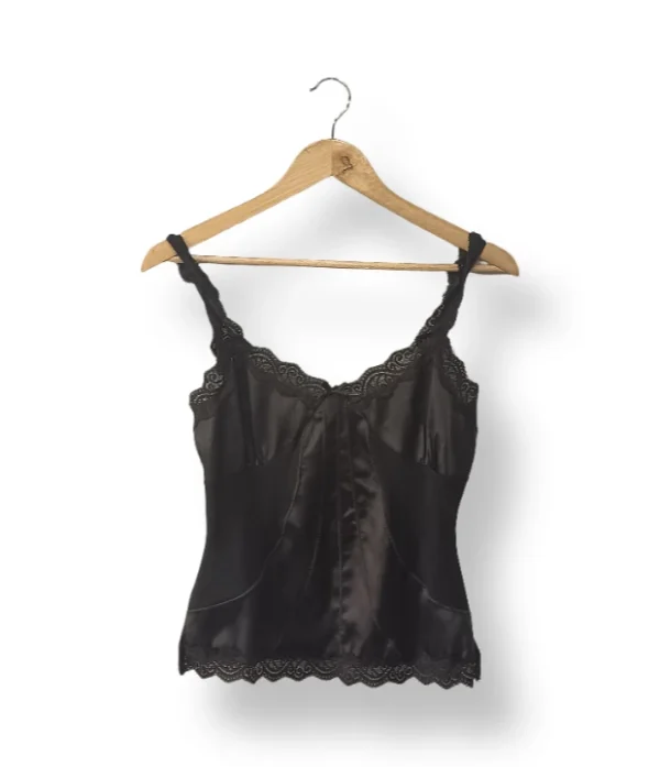 Top satinado negro con encaje Umbrale – Talla L