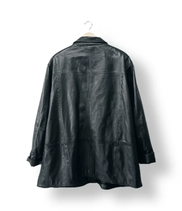 Chaqueta larga de cuero genuino Canda negra (Talla XL/XXL)