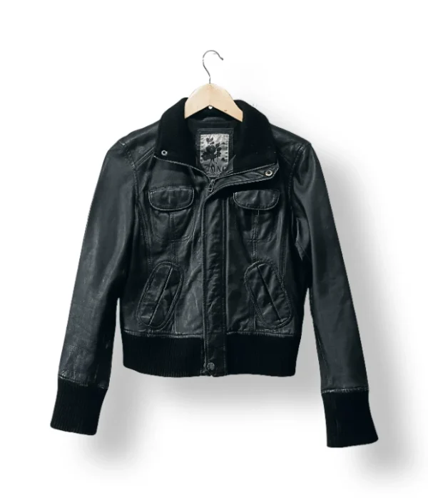 Chaqueta de cuero genuino Mango negra (Talla M)