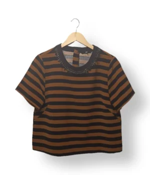 IMG_20251106_180539 Blusa a rayas marrón y negro con aplicaciones H&M – Talla S