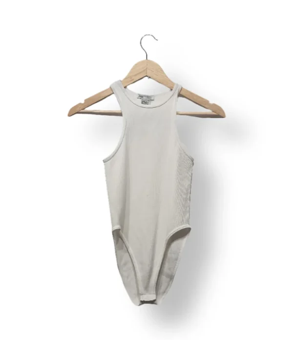 Body ZARA blanco acanalado cuello halter – Talla S