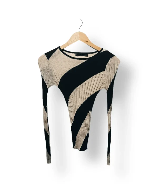 Sweaters  plisado beige y negro Sfera con diseño asimétrico – Talla S