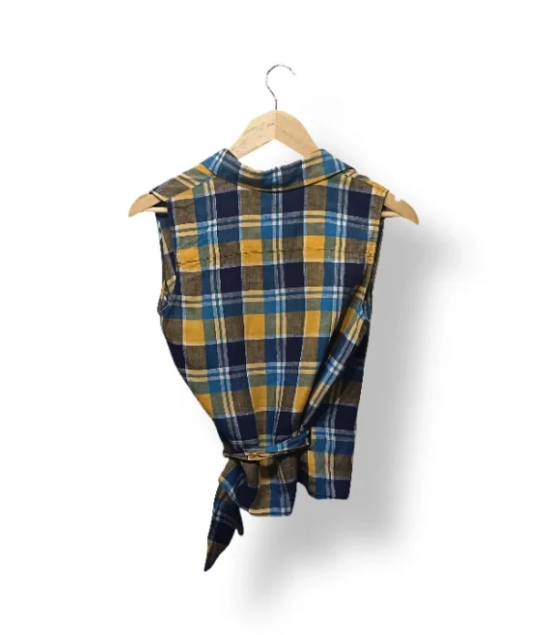 Blusa Cruzada Cuadrillé Polo Ralph Lauren 100% Lino – Talla S