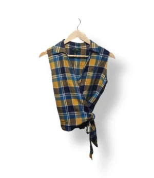 1000046955 Blusa Cruzada Cuadrillé Polo Ralph Lauren 100% Lino – Talla S