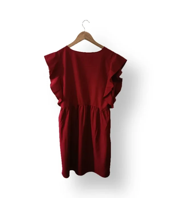 Vestido burdeo con vuelos Shein, talla M