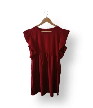 Vestido burdeo con vuelos Shein, talla M