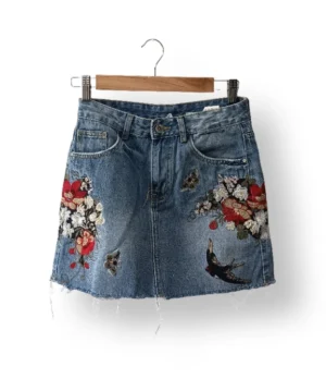 Falda denim bordada – Denim Collection, talla XS