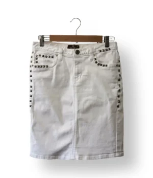 Falda denim blanca con tachas – T7 Tantra, talla M