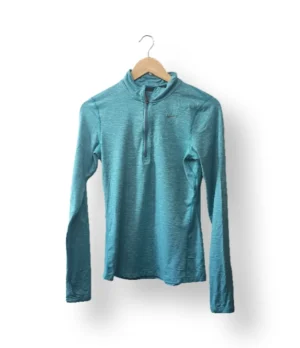 Polerón deportivo Nike Dri-Fit turquesa con cierre medio – Talla XS/S