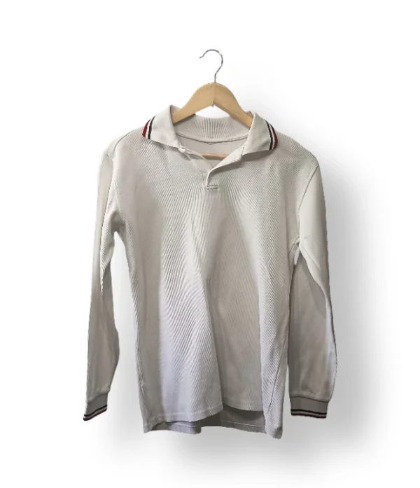 Polera manga larga blanca con ribetes – Talla M