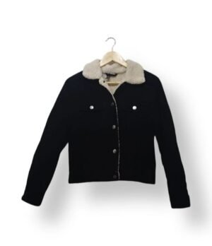 Chaqueta de Cotelé Negra con Cuello Sherpa – H&M – Talla XS (14-16 Años)