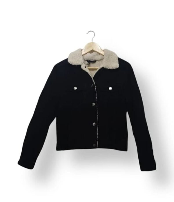Chaqueta de Cotelé Negra con Cuello Sherpa – H&M – Talla XS (14-16 Años)