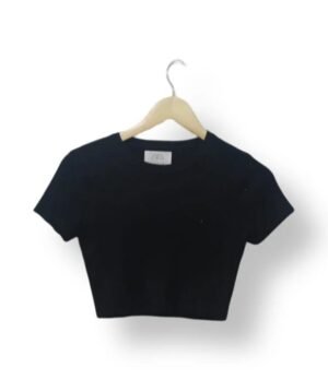 Crop Top Negro Básico – Zara Girls – Talla 13-14 Años