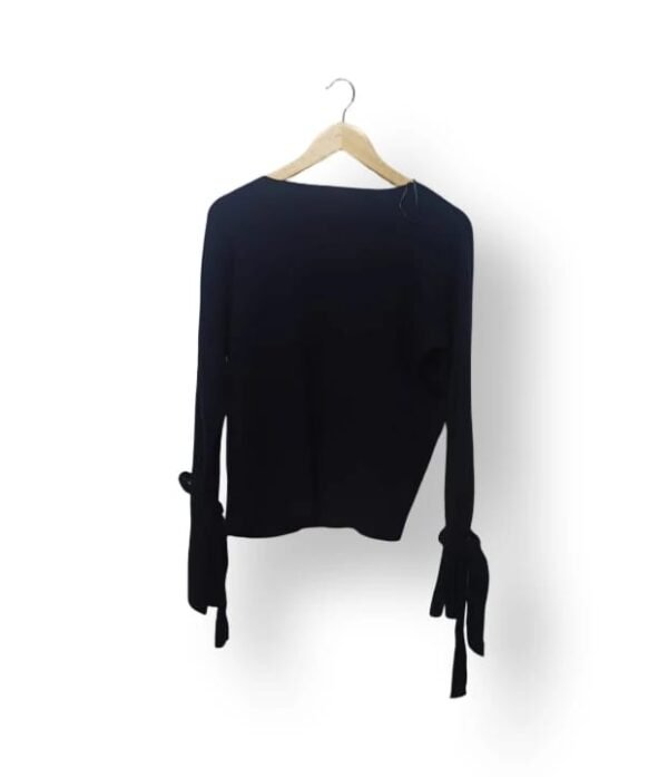 Sweater Design Lab Azul Marino Mujer Talla M con Lazos en Mangas Tejido Suave