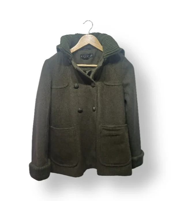 Abrigo corto de lana con capucha verde oliva – Talla 36