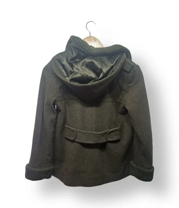 Abrigo corto de lana con capucha verde oliva – Talla 36