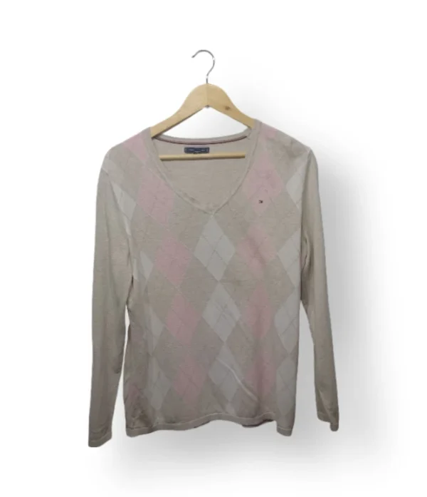 Suéter Tommy Hilfiger Mujer – Talla XL – Beige con Diseño Argyle