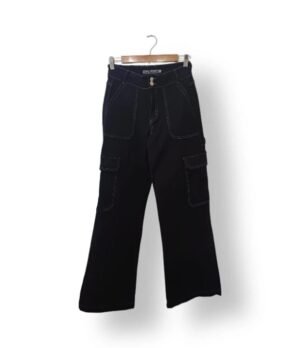 Jeans Cargo Wide Leg Rolly Go Mujer Talla 38 – Denim negro Elasticado