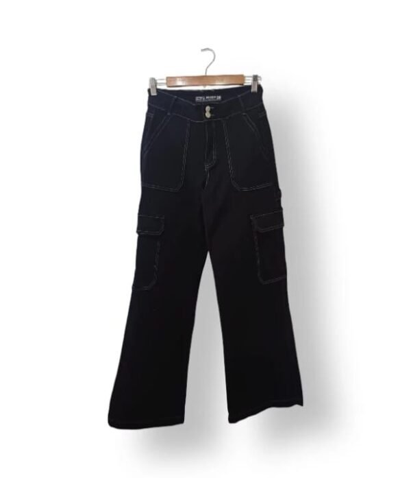 Jeans Cargo Wide Leg Rolly Go Mujer Talla 38 – Denim negro Elasticado